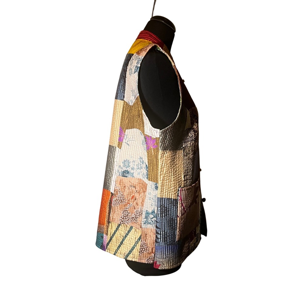 Bohemian Kantha Patchwork Quilted Vest in Multicolor, Women's Size Large - Picture 2 of 10